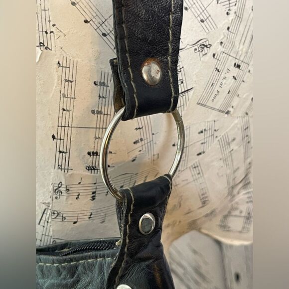 Vintage Black Leather Embossed Crossbody Handbag - Picture 6 of 10